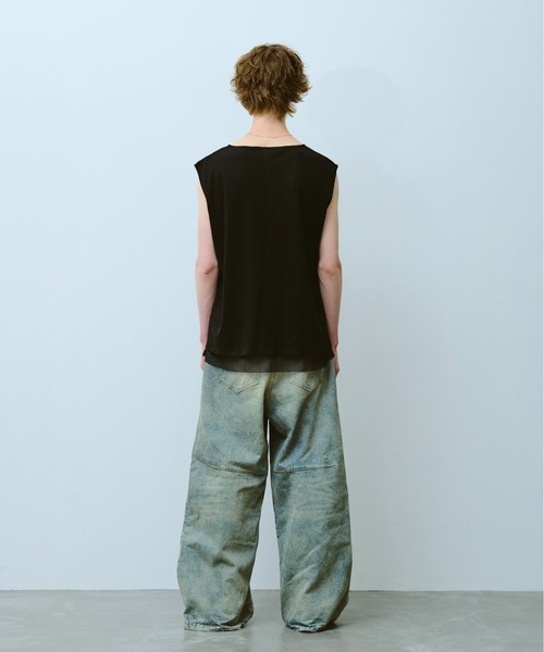 CAMPHOR WOOD(カンファーウッド)の「reversible layered sleeveless cutsew / リバーシブルレイヤードメッシュスリーブレスカットソー(タンクトップ・メンズ・Black/White・SMALL/MEDIUM/LARGE)」の6枚目の写真
