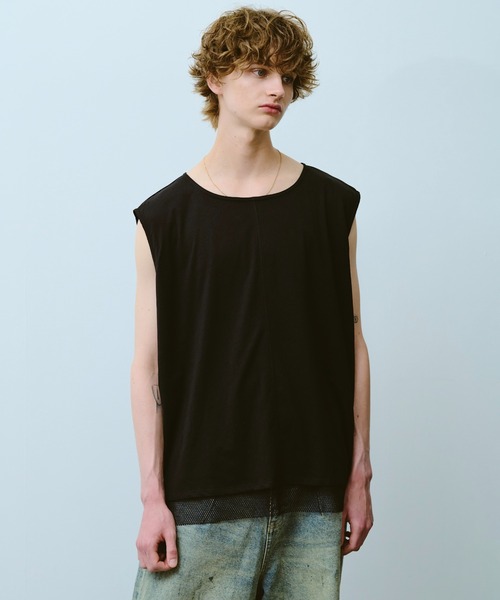 CAMPHOR WOOD(カンファーウッド)の「reversible layered sleeveless cutsew / リバーシブルレイヤードメッシュスリーブレスカットソー(タンクトップ・メンズ・Black/White・SMALL/MEDIUM/LARGE)」の5枚目の写真