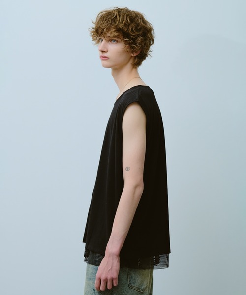CAMPHOR WOOD(カンファーウッド)の「reversible layered sleeveless cutsew / リバーシブルレイヤードメッシュスリーブレスカットソー(タンクトップ・メンズ・Black/White・SMALL/MEDIUM/LARGE)」の4枚目の写真