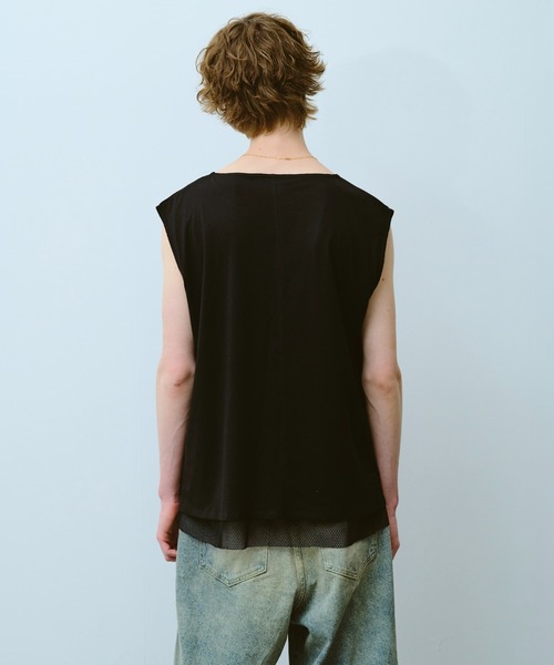 CAMPHOR WOOD(カンファーウッド)の「reversible layered sleeveless cutsew / リバーシブルレイヤードメッシュスリーブレスカットソー(タンクトップ・メンズ・Black/White・SMALL/MEDIUM/LARGE)」の3枚目の写真