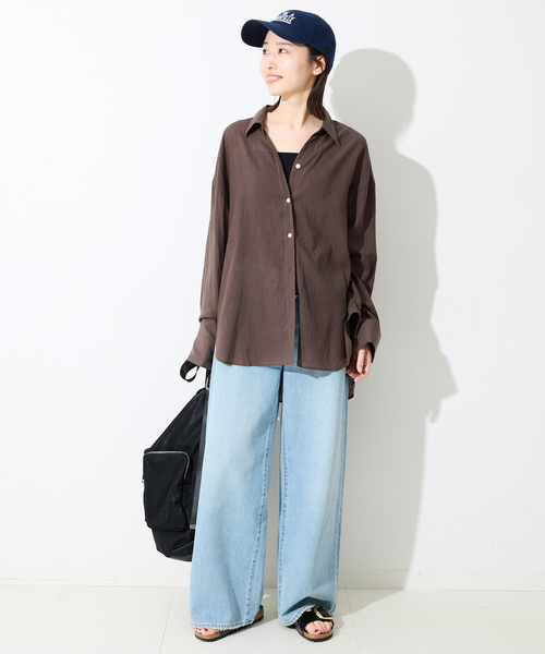 SLOBE IENA(スローブイエナ)の「シアーコットンギャザースリーブシャツ(シャツ/ブラウス・レディース・スカイブルー/ブラウン/ベージュ・FREE)」の4枚目の写真