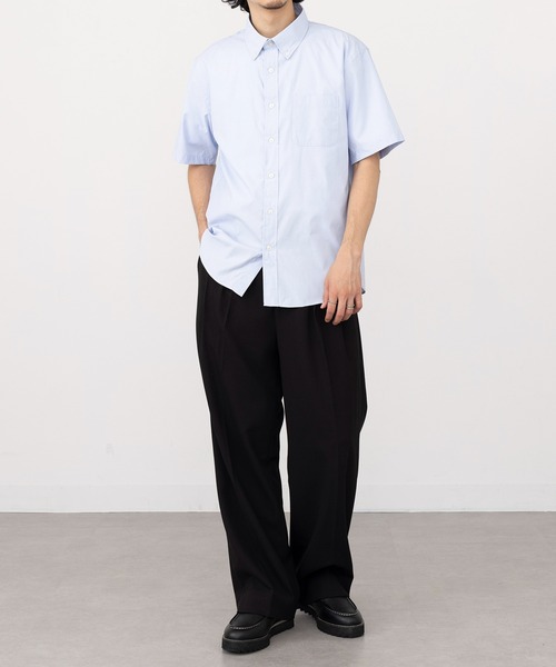 IENA◆半袖シャツ/M/コットン/NVY/無地 セール】【A by MAGASIN DE MODE】〈立衿〉T/Cﾌﾞﾛｰﾄﾞ無地B/Dｼｬﾂ