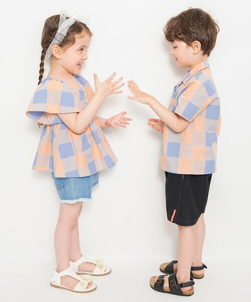 BRANSHES（ブランシェス）の「【おそろい/綿100％】ブロックチェック半袖シャツ（シャツ/ブラウス・キッズ・ピンク/グリーン・90/100/120/150/130/140/110）」の15枚目の写真