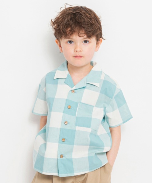 BRANSHES（ブランシェス）の「【おそろい/綿100％】ブロックチェック半袖シャツ（シャツ/ブラウス・キッズ・ピンク/グリーン・90/100/120/150/130/140/110）」の2枚目の写真