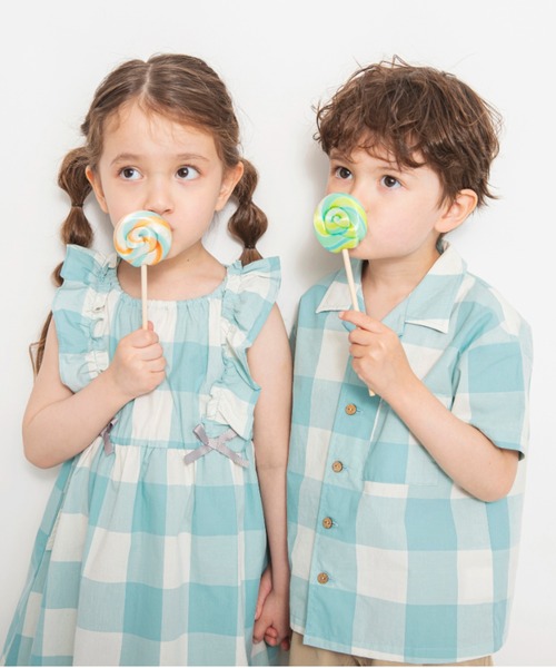 BRANSHES（ブランシェス）の「【おそろい/綿100％】ブロックチェック半袖シャツ（シャツ/ブラウス・キッズ・ピンク/グリーン・90/100/120/150/130/140/110）」の21枚目の写真