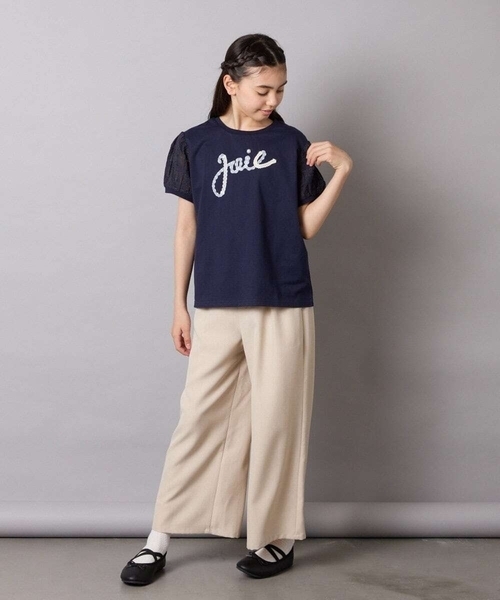 a.v.v（アーヴェヴェ）の「【接触冷感/ジメジメ対策】[120-160]パフスリーブロゴトップス（Tシャツ/カットソー・キッズ・ライラック/ネイビー・130/120/140/150/160）」の8枚目の写真