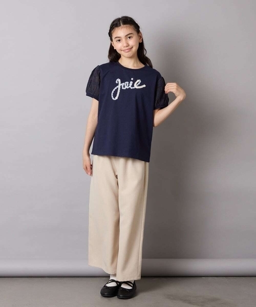 a.v.v（アーヴェヴェ）の「【接触冷感/ジメジメ対策】[120-160]パフスリーブロゴトップス（Tシャツ/カットソー・キッズ・ライラック/ネイビー・130/120/140/150/160）」の9枚目の写真