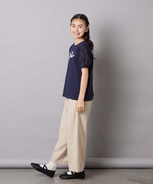 a.v.v（アーヴェヴェ）の「【接触冷感/ジメジメ対策】[120-160]パフスリーブロゴトップス（Tシャツ/カットソー・キッズ・ライラック/ネイビー・130/120/140/150/160）」の12枚目の写真