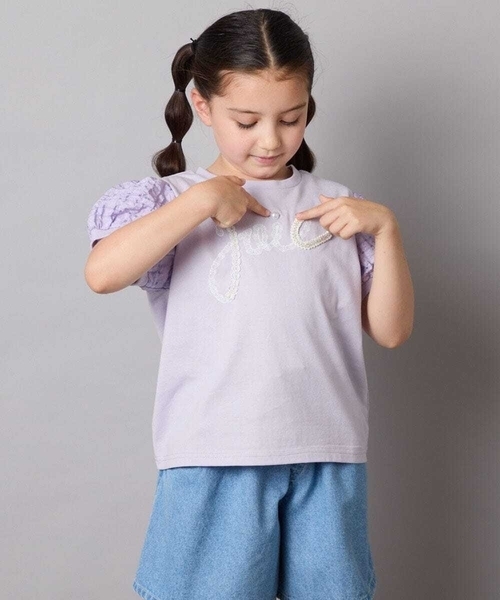 a.v.v（アーヴェヴェ）の「【接触冷感/ジメジメ対策】[120-160]パフスリーブロゴトップス（Tシャツ/カットソー・キッズ・ライラック/ネイビー・130/120/140/150/160）」の17枚目の写真