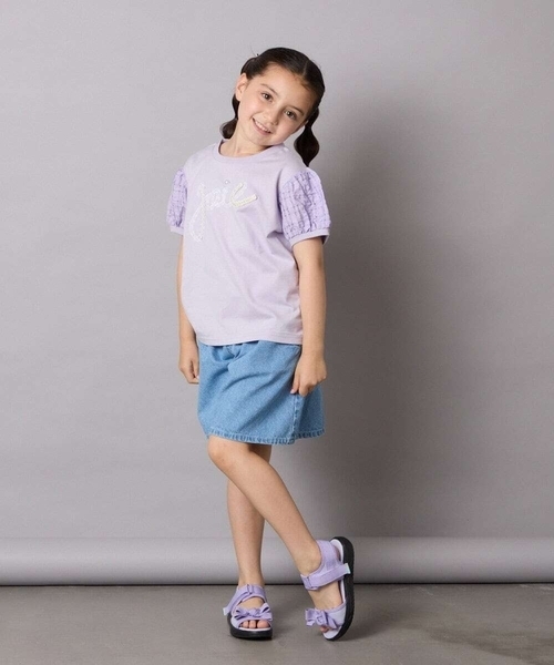 a.v.v（アーヴェヴェ）の「【接触冷感/ジメジメ対策】[120-160]パフスリーブロゴトップス（Tシャツ/カットソー・キッズ・ライラック/ネイビー・130/120/140/150/160）」の19枚目の写真