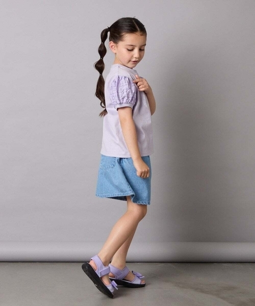 a.v.v（アーヴェヴェ）の「【接触冷感/ジメジメ対策】[120-160]パフスリーブロゴトップス（Tシャツ/カットソー・キッズ・ライラック/ネイビー・130/120/140/150/160）」の20枚目の写真