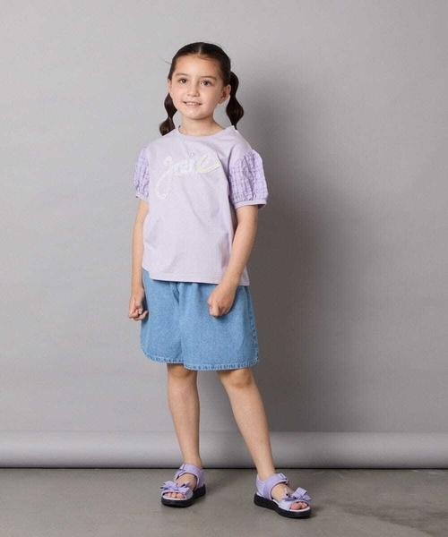 a.v.v（アーヴェヴェ）の「【接触冷感/ジメジメ対策】[120-160]パフスリーブロゴトップス（Tシャツ/カットソー・キッズ・ライラック/ネイビー・130/120/140/150/160）」の22枚目の写真