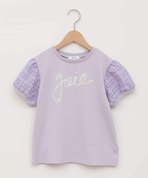 a.v.v（アーヴェヴェ）の「【接触冷感/ジメジメ対策】[120-160]パフスリーブロゴトップス（Tシャツ/カットソー・キッズ・ライラック/ネイビー・130/120/140/150/160）」の3枚目の写真