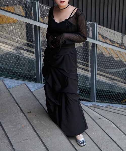 Mavie..7(メヴィセットゥ)の「【Mavie..7】後ろレースアップサテンタックスカート(スカート・レディース・ブラック・MEDIUM/SMALL)」の17枚目の写真