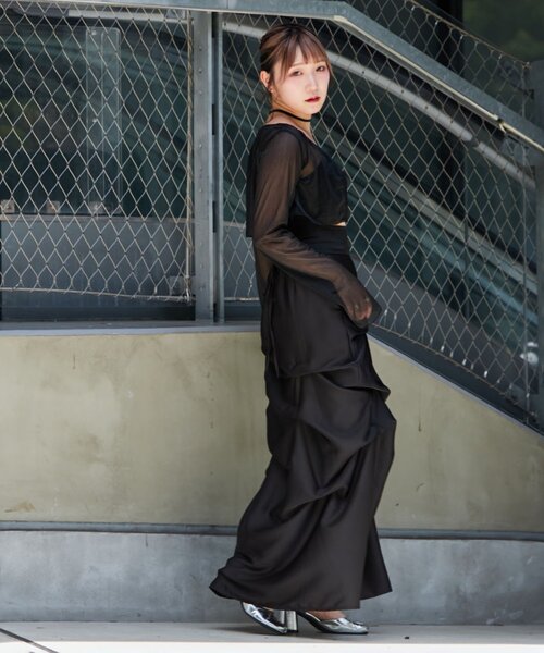 Mavie..7(メヴィセットゥ)の「【Mavie..7】後ろレースアップサテンタックスカート(スカート・レディース・ブラック・MEDIUM/SMALL)」の21枚目の写真