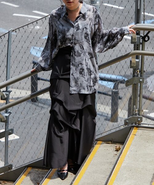 Mavie..7】後ろレースアップサテンタックスカート（スカート）｜Mavie