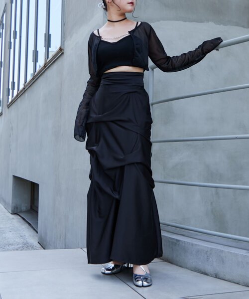 Mavie..7】後ろレースアップサテンタックスカート（スカート）｜Mavie