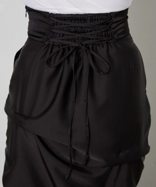 【Mavie..7】後ろレースアップサテンタックスカート ナイスクラップ NICE CLAUP 【Mavie..7】後ろレースアップサテン