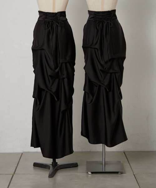 Mavie..7 レースアップタックサテンスカート ナイスクラップ NICE CLAUP 【Mavie..7】後ろレースアップサテン