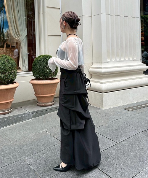 【Mavie..7】後ろレースアップサテンタックスカート Mavie..7】後ろレースアップサテンタックスカート（スカート）｜Mavie