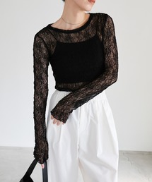 select MOCA | ストレッチレースクルーネックトップス(シャツ/ブラウス)