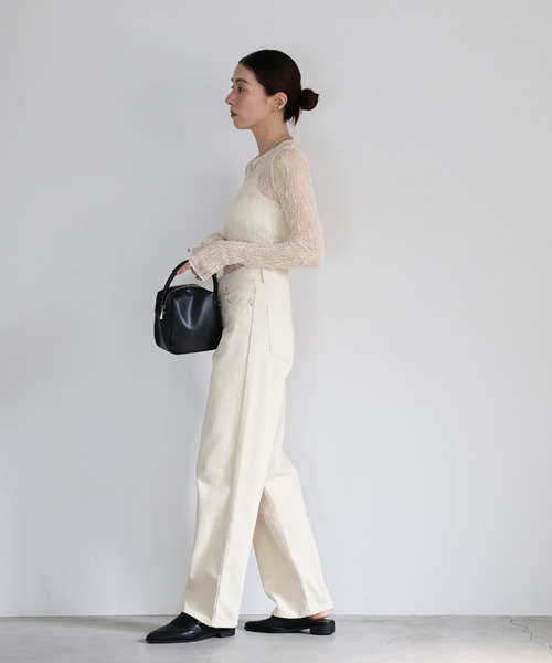 セール】ストレッチレースクルーネックトップス（シャツ/ブラウス