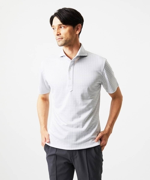 MICHEL KLEIN HOMME (ミッシェルクランオム)の「千鳥柄ジャガード半袖ポロシャツ(ポロシャツ・メンズ・ライトグレー/ネイビー/ダークグレー・MEDIUM/LARGE/X-LARGE)」の1枚目の写真