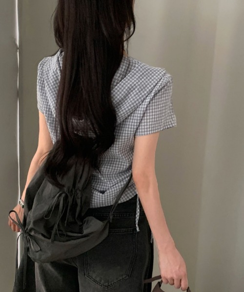 GEMEDA(ジェメダ)の「ギンガムチェックジップアップフーディトップス(Tシャツ/カットソー・レディース・グレー/ピンク・M)」の11枚目の写真