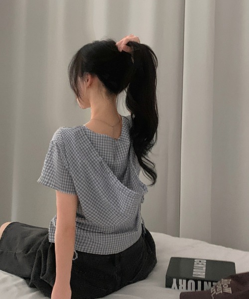 GEMEDA(ジェメダ)の「ギンガムチェックジップアップフーディトップス(Tシャツ/カットソー・レディース・グレー/ピンク・M)」の8枚目の写真