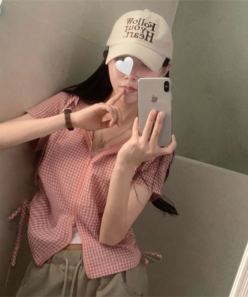 GEMEDA(ジェメダ)の「ギンガムチェックジップアップフーディトップス(Tシャツ/カットソー・レディース・グレー/ピンク・M)」の20枚目の写真
