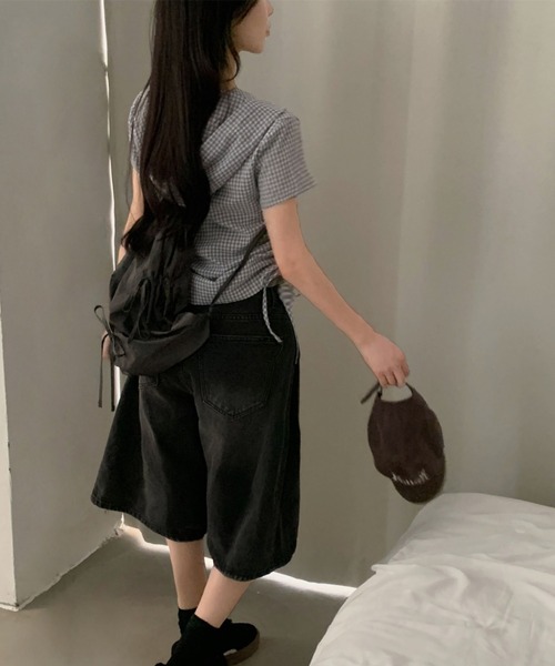 GEMEDA(ジェメダ)の「ギンガムチェックジップアップフーディトップス(Tシャツ/カットソー・レディース・グレー/ピンク・M)」の4枚目の写真