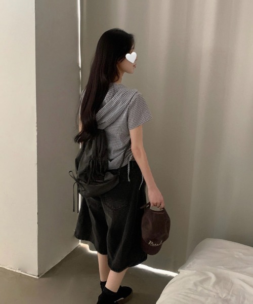 GEMEDA(ジェメダ)の「ギンガムチェックジップアップフーディトップス(Tシャツ/カットソー・レディース・グレー/ピンク・M)」の3枚目の写真