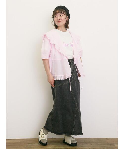 Samansa Mos2(サマンサ モスモス)の「【UVカット】スラブ天竺ロゴプリントTシャツ(Tシャツ/カットソー・レディース・ミント/チャコールグレー/オフホワイト/ピンク・F)」の9枚目の写真