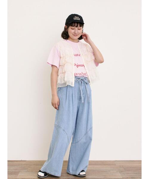 Samansa Mos2(サマンサ モスモス)の「【UVカット】スラブ天竺ロゴプリントTシャツ(Tシャツ/カットソー・レディース・ミント/チャコールグレー/オフホワイト/ピンク・F)」の12枚目の写真