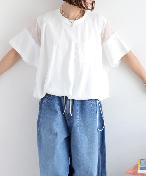 cepo(セポ)の「シアー切替 スソドロストポケットTee 2(Tシャツ/カットソー・レディース・ブラック/オフホワイト/カーキ・M)」の2枚目の写真
