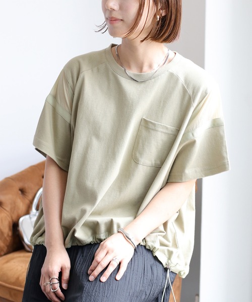 cepo(セポ)の「シアー切替 スソドロストポケットTee 2(Tシャツ/カットソー・レディース・ブラック/オフホワイト/カーキ・M)」の1枚目の写真