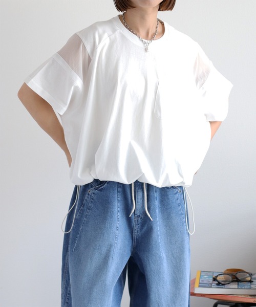 cepo(セポ)の「シアー切替 スソドロストポケットTee 2(Tシャツ/カットソー・レディース・ブラック/オフホワイト/カーキ・M)」の4枚目の写真