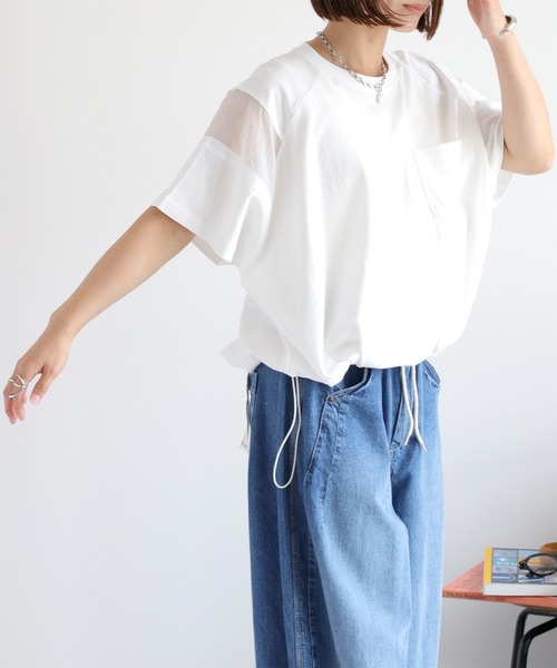 cepo(セポ)の「シアー切替 スソドロストポケットTee 2(Tシャツ/カットソー・レディース・ブラック/オフホワイト/カーキ・M)」の7枚目の写真