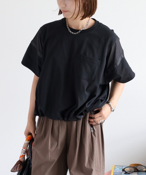 DE BE SO でべそ ストリップ セール】シアー切替 スソドロストポケットTee 2（Tシャツ