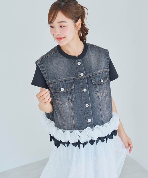 miu miu フリル付きデニムベスト Miu Miu（ミュウミュウ）ウィメンズ ベスト - FARFETCH