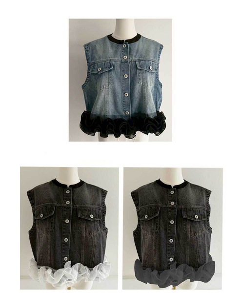 裾フラワーデニムジレ（ベスト）｜M y u（ミュー）のファッション通販