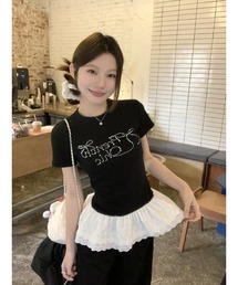 刺繍レース配色 Tシャツ/カットソー