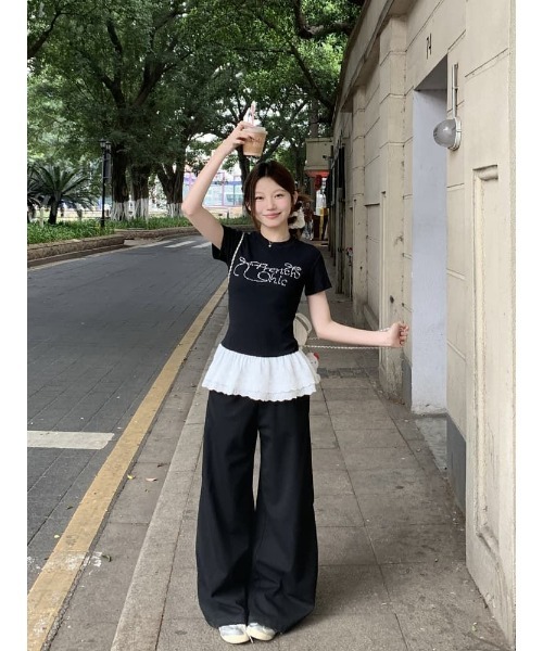 Ritzy(リッツィー)の「刺繍レース配色 Tシャツ/カットソー(Tシャツ/カットソー・レディース・ブラック・L/M)」の3枚目の写真