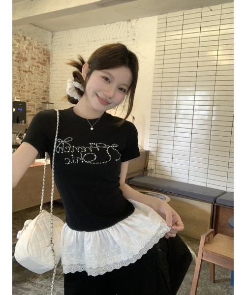 Ritzy(リッツィー)の「刺繍レース配色 Tシャツ/カットソー(Tシャツ/カットソー・レディース・ブラック・L/M)」の6枚目の写真