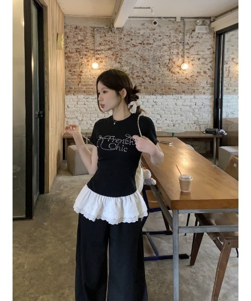 Ritzy(リッツィー)の「刺繍レース配色 Tシャツ/カットソー(Tシャツ/カットソー・レディース・ブラック・L/M)」の8枚目の写真