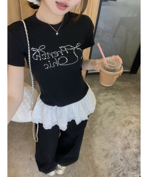 Ritzy(リッツィー)の「刺繍レース配色 Tシャツ/カットソー(Tシャツ/カットソー・レディース・ブラック・L/M)」の10枚目の写真
