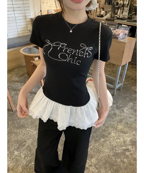 Ritzy(リッツィー)の「刺繍レース配色 Tシャツ/カットソー(Tシャツ/カットソー・レディース・ブラック・L/M)」の11枚目の写真
