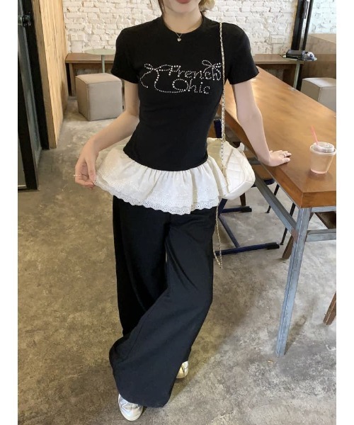 Ritzy(リッツィー)の「刺繍レース配色 Tシャツ/カットソー(Tシャツ/カットソー・レディース・ブラック・L/M)」の12枚目の写真