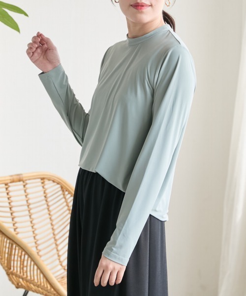 slattgir(スラットジール)の「高身長 ラッシュガードプルオーバー(UVカット・接触冷感・吸汗速乾)(トールサイズ)Essenave(ラッシュガード・レディース・ベージュ/グリーン・TM/TL/TLL/T3L/T4L/T5L)」の1枚目の写真