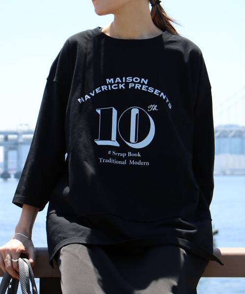Scrap Book（スクラップブック）の「【MAISON MAVERICK PRESENTS】40/2 CLASSIC天竺 Three-quarter sleeves Tシャツ（Tシャツ/カットソー・レディース・ブラック/ホワイト・FREE）」の2枚目の写真